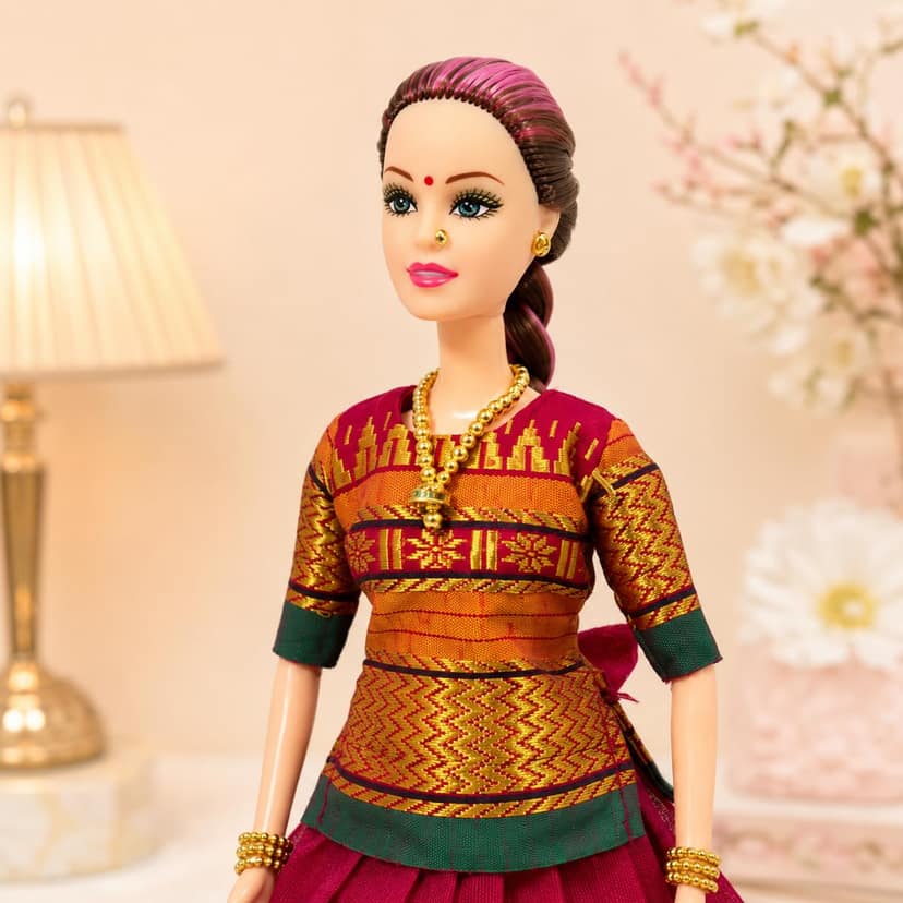 Mom and Me Traditional Indian Dolls for Girls 3+ Years, for Kids Girls, Acrylic Cotton Lehenga Choli Dress Doll with Storage Container, Festival Gift Toy Pink,Green,Yellow,Red, Green view 2