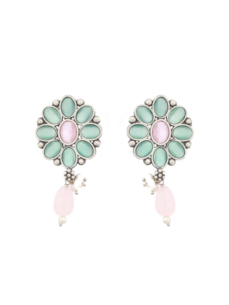 Oxidised Green Stone Studded & Pink Pearl beaded Pendant Jewellery Set view 6