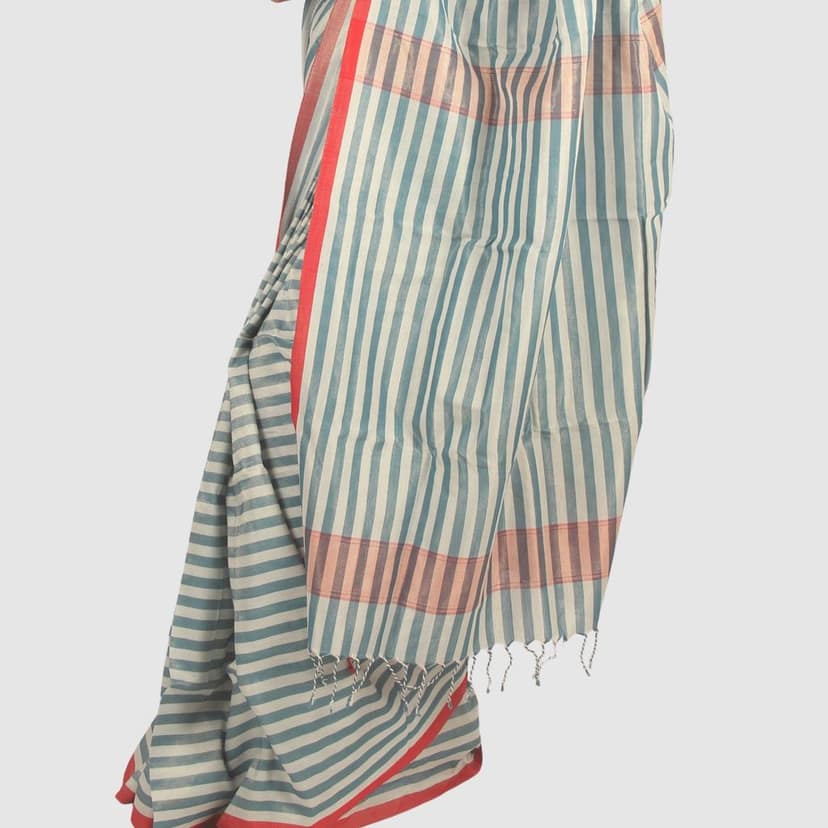 Authentic Soft Teal Blue Maheshwari Handloom Cotton Silk Saree with Zari view 5