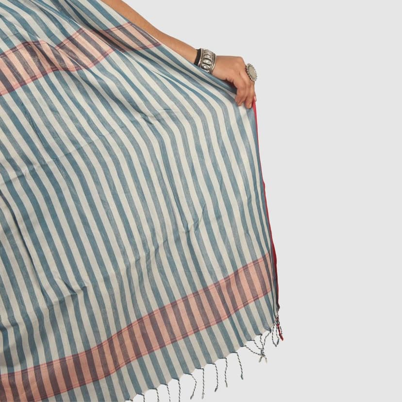 Authentic Soft Teal Blue Maheshwari Handloom Cotton Silk Saree with Zari view 8