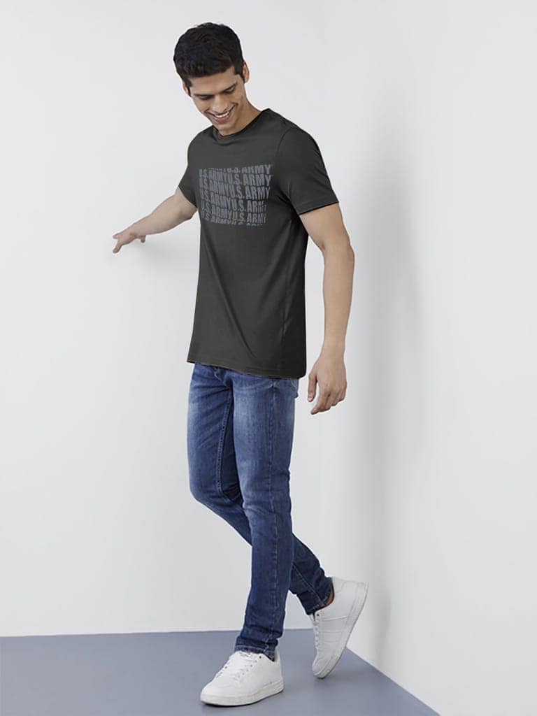 Men Dark Grey Regular Fit Printed T-shirt view 2