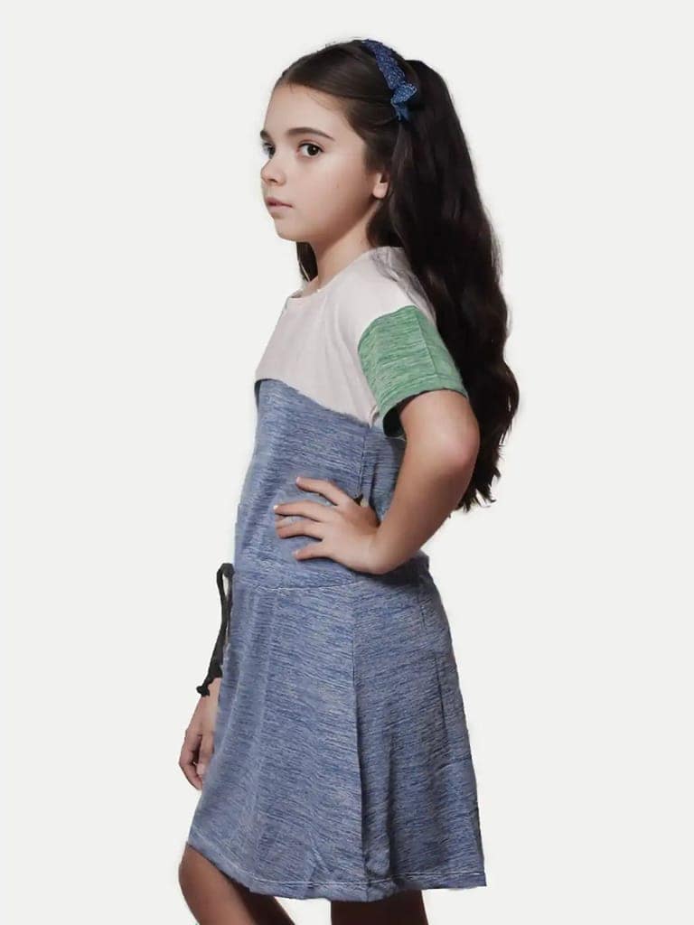 Blue/White T-shirt Dress with Drawstring-at-waist view 2