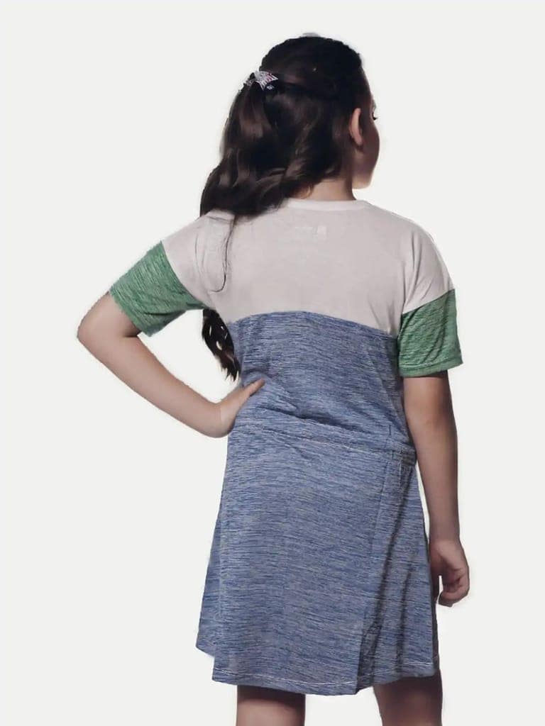 Blue/White T-shirt Dress with Drawstring-at-waist view 4