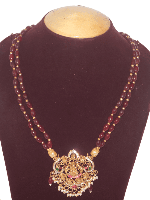 Ruby Bead Necklace with Exquisite Divine Pendant