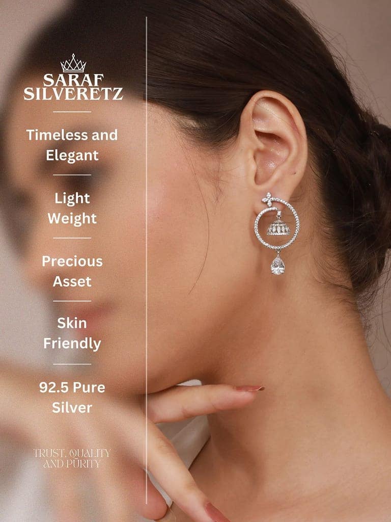 925 Sterling Silver Rhodium Plated Chandbali Drop Earrings view 5