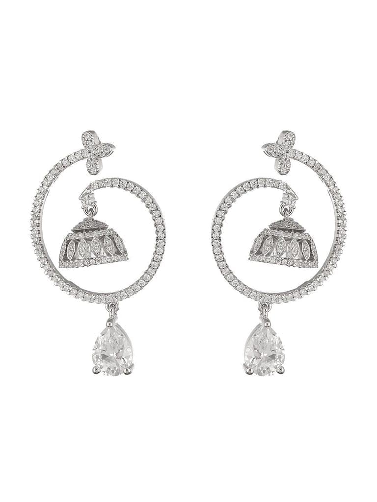 925 Sterling Silver Rhodium Plated Chandbali Drop Earrings view 9
