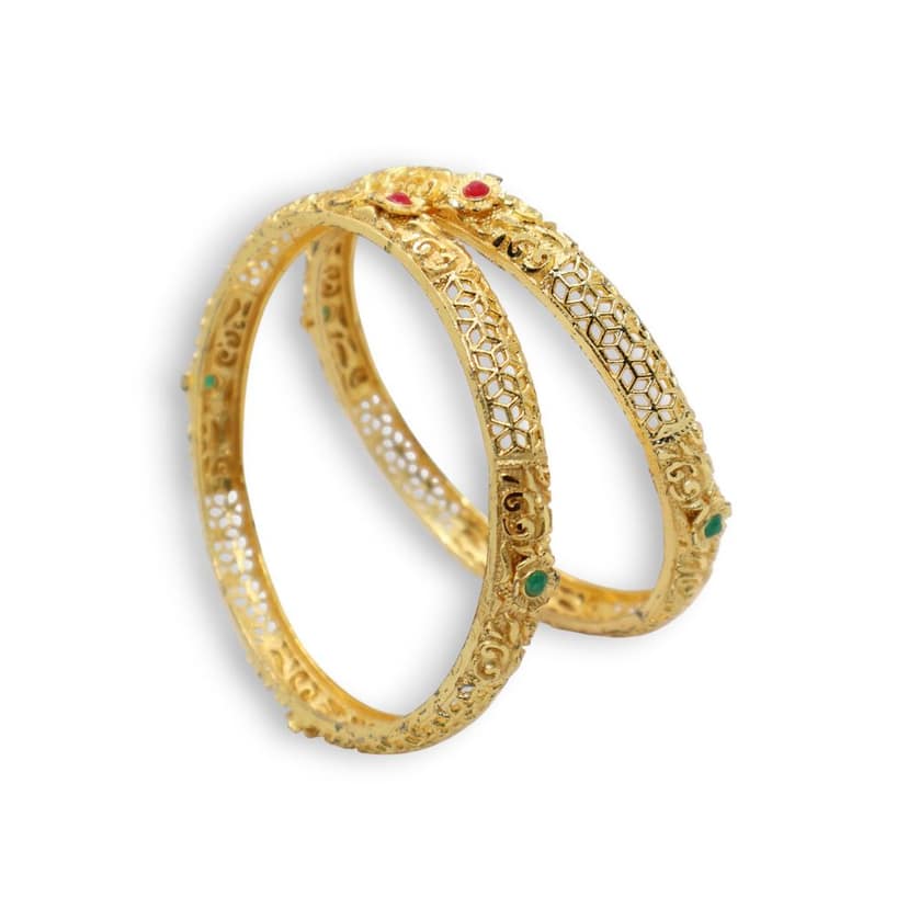 Gold Plated Antique Design Bangle with Green Stone Detailing – Traditional Ethnic Jewelry view 3