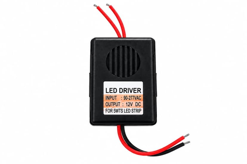 LED Driver Power Supply 12V DC for 5W LED Strip Lights, 90–277V AC Input, Compact Black LED Power Converter with Red & Black Wires view 3