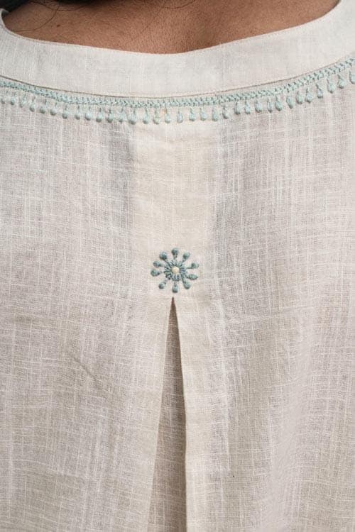 Avani Chikankari Off white Pure Cotton 3Q Sleeve Top view 3