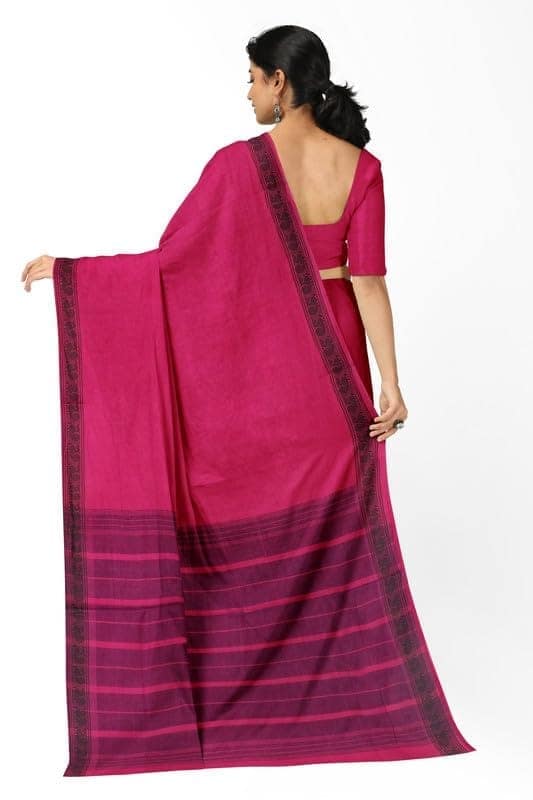 APCO Handloom (A Andhra Pradesh Govt Emporium)- Women's Traditional Pure Handloom Bandar/Polavaram Pink Cotton Saree | PBS0072 view 3