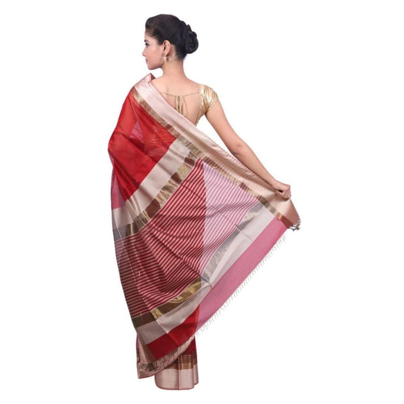 HANDLOOM MAHESHWARI TRADITIONAL SAREE WITH BLOUSE (SKU - 3G0205010422 SAREE- 118) view 4