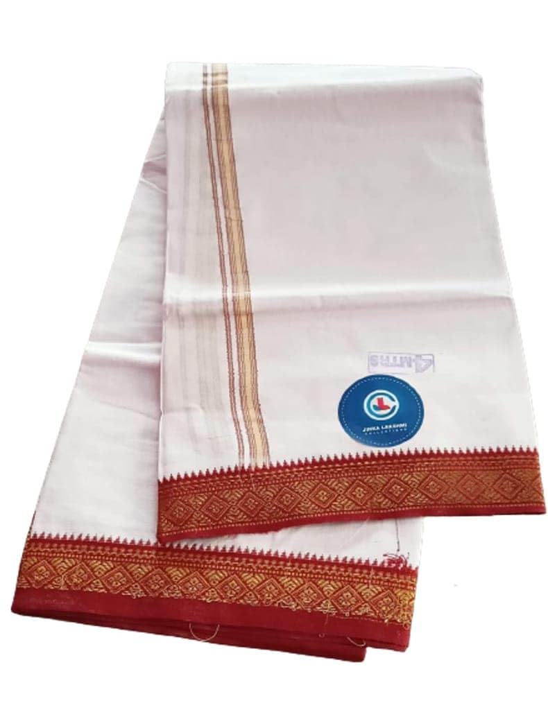 Jinka Lakshmi Collections 100% Handloom Cotton Dhoti With Zari Border Up and Down 4 Meters Unstitched Pack of 2 (Multicolor-2) view 9