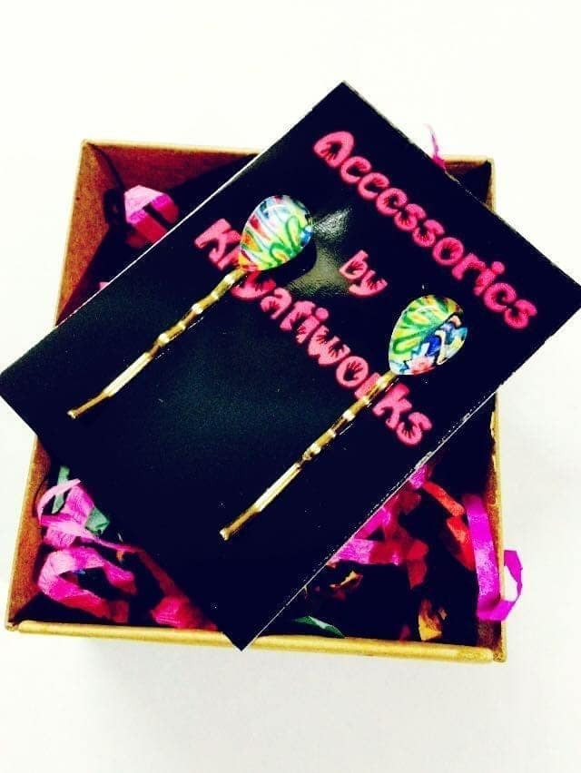 colored mor pankh drops hair pin view 2