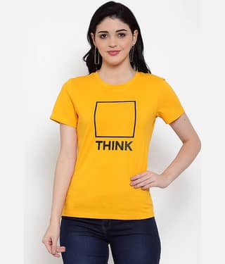 DOOR74 Women Cotton Regular Fit Round Neck T-Shirt ( Orange )