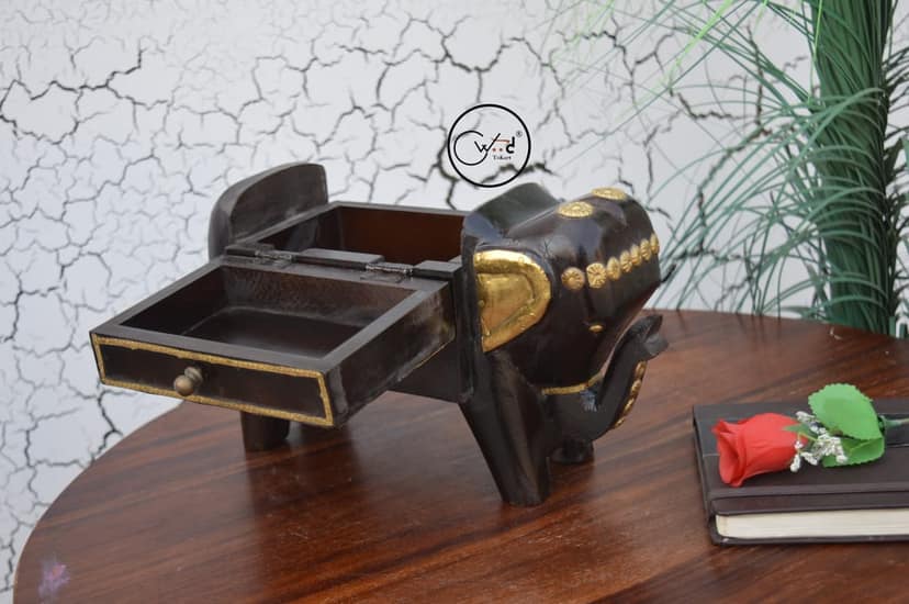 Creative Handicrafts Decorative Hand Painted Wooden Elephant Shape Box for Jewellery, Storage view 2