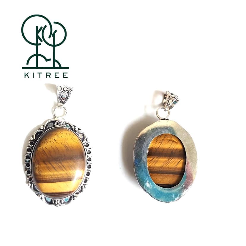 KITREE NATURAL TIGER'S EYE CRYSTAL OVAL SHAPE PENDENT WITH BLACK THREAD FOR GIRLS AND WOMENS (COLOR YELLOW) (Design 1) view 3