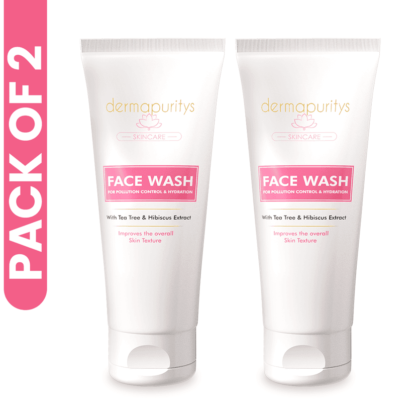 Derma Puritys Face Wash with Tea Tree & Hibiscus Extract | 100ml x 2 | Face Wash Combo Pack Offer For Pollution Control & Hydration | Pack of 2 | Improves Skin Texture | Smooth skin