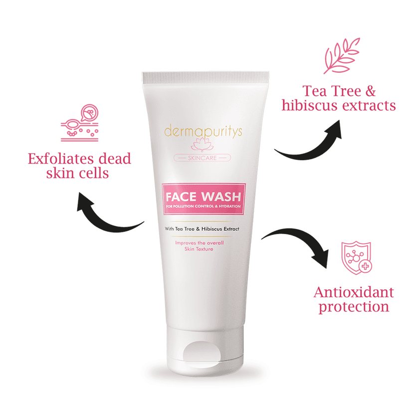 Derma Puritys Face Wash with Tea Tree & Hibiscus Extract | 100ml x 2 | Face Wash Combo Pack Offer For Pollution Control & Hydration | Pack of 2 | Improves Skin Texture | Smooth skin view 3