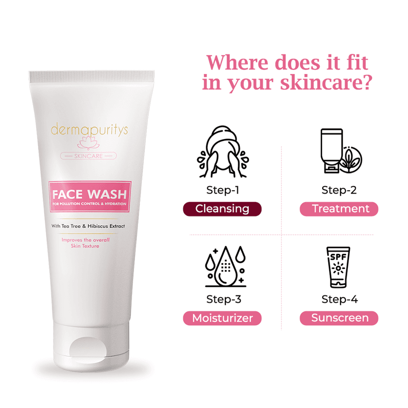 Derma Puritys Face Wash with Tea Tree & Hibiscus Extract | 100ml x 2 | Face Wash Combo Pack Offer For Pollution Control & Hydration | Pack of 2 | Improves Skin Texture | Smooth skin view 4