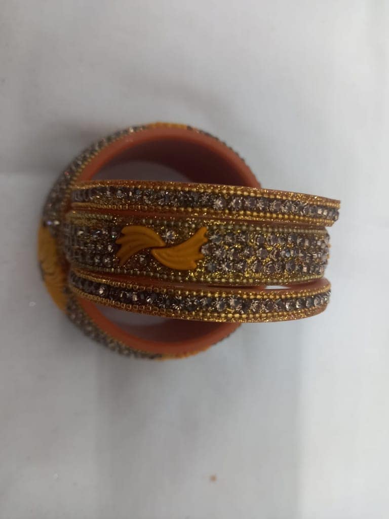 Bridal Chura Set for Women, Golden and Orange, 2 Piece view 2
