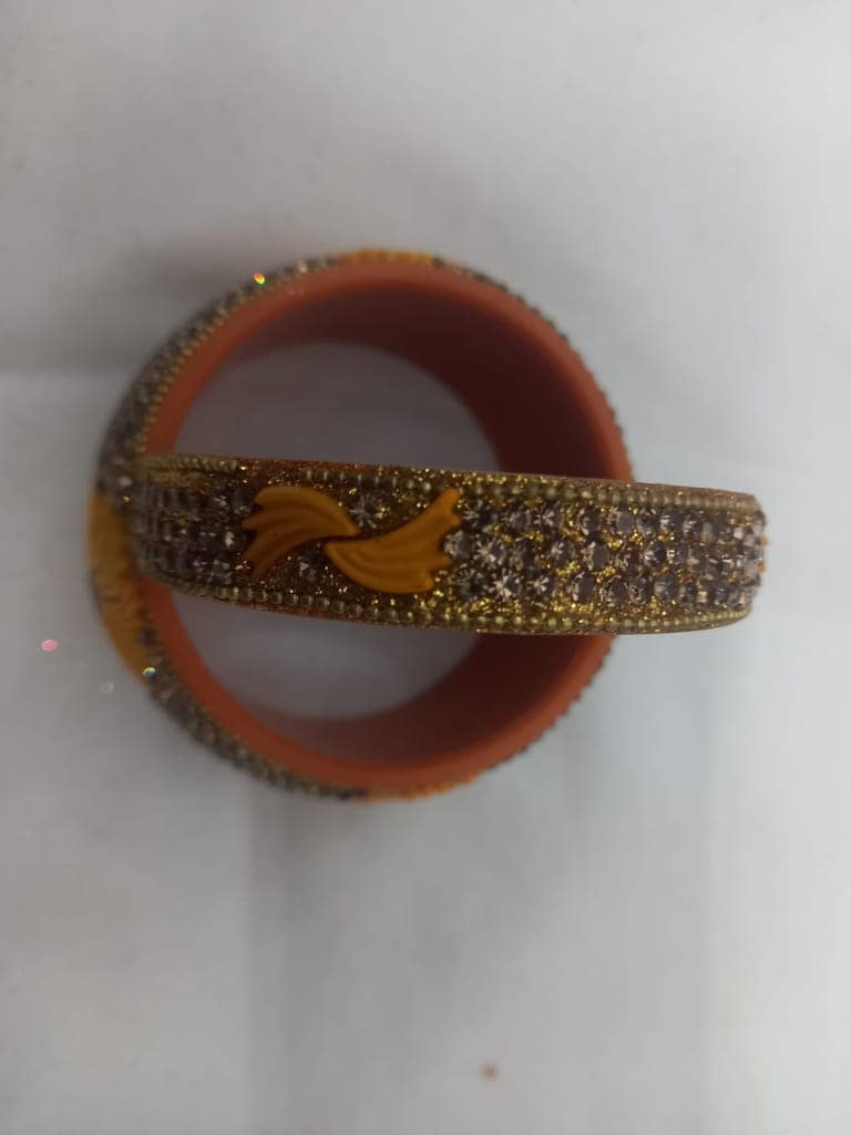 Bridal Chura Set for Women, Golden and Orange, 2 Piece view 3