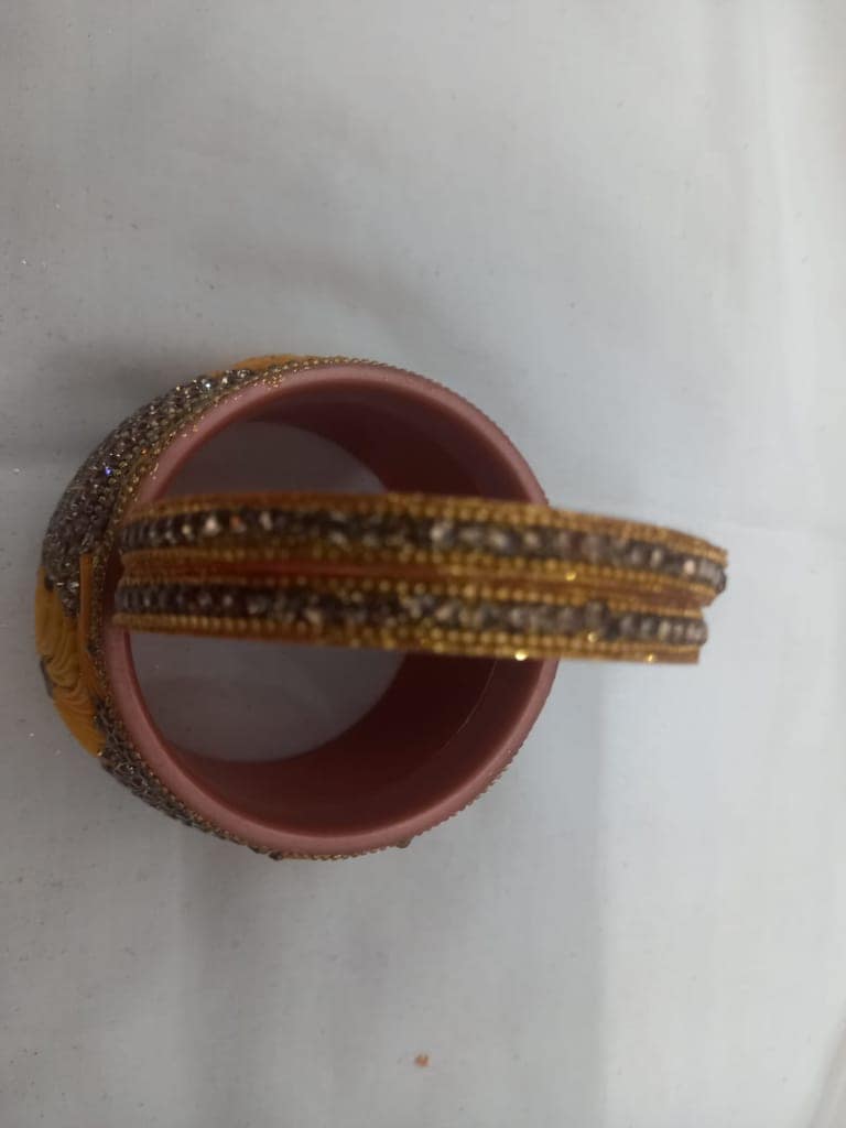 Bridal Chura Set for Women, Golden and Orange, 2 Piece view 4
