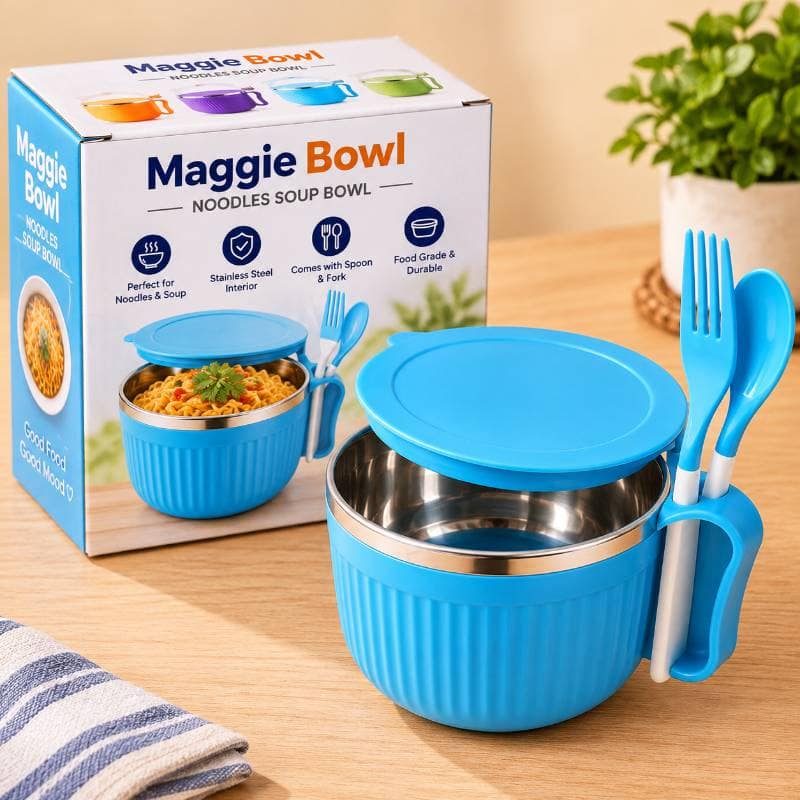 Maggie Bowl Noodles Soup Bowl (Blue) | Stainless Steel Interior | Daily Dining