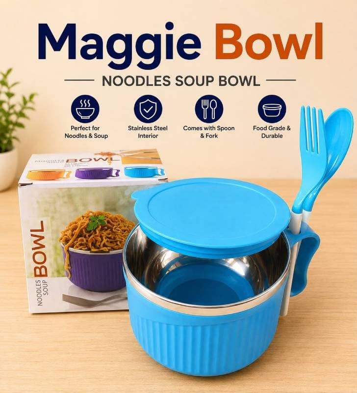 Maggie Bowl Noodles Soup Bowl (Blue) | Stainless Steel Interior | Daily Dining view 6