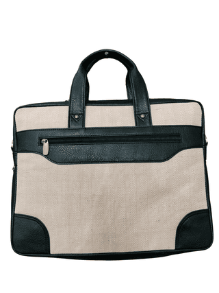 Stylish 16-Inch Leather and Jute Laptop Bag - Eco-Friendly, Expandable, Durable Design for Professionals