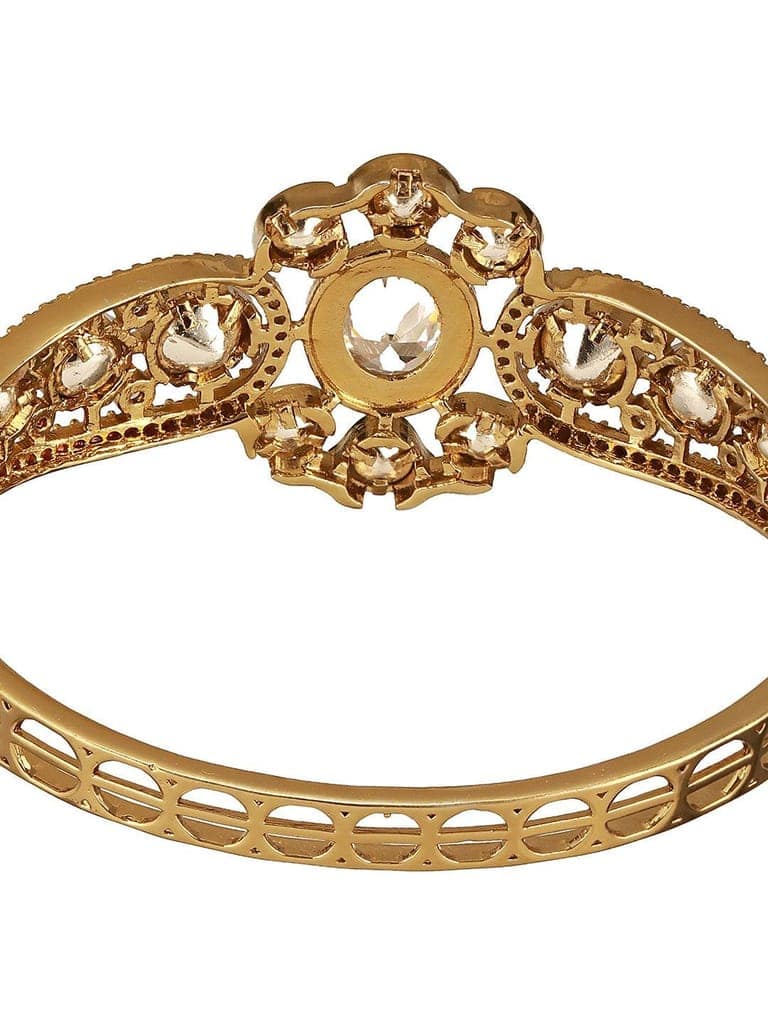 Gold Polish White Kundan Mossanaite Studded Floral Openable Kada Bracelet view 8
