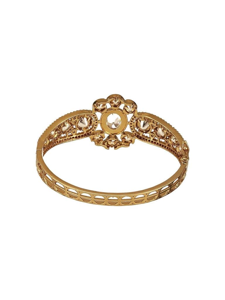Gold Polish White Kundan Mossanaite Studded Floral Openable Kada Bracelet view 9