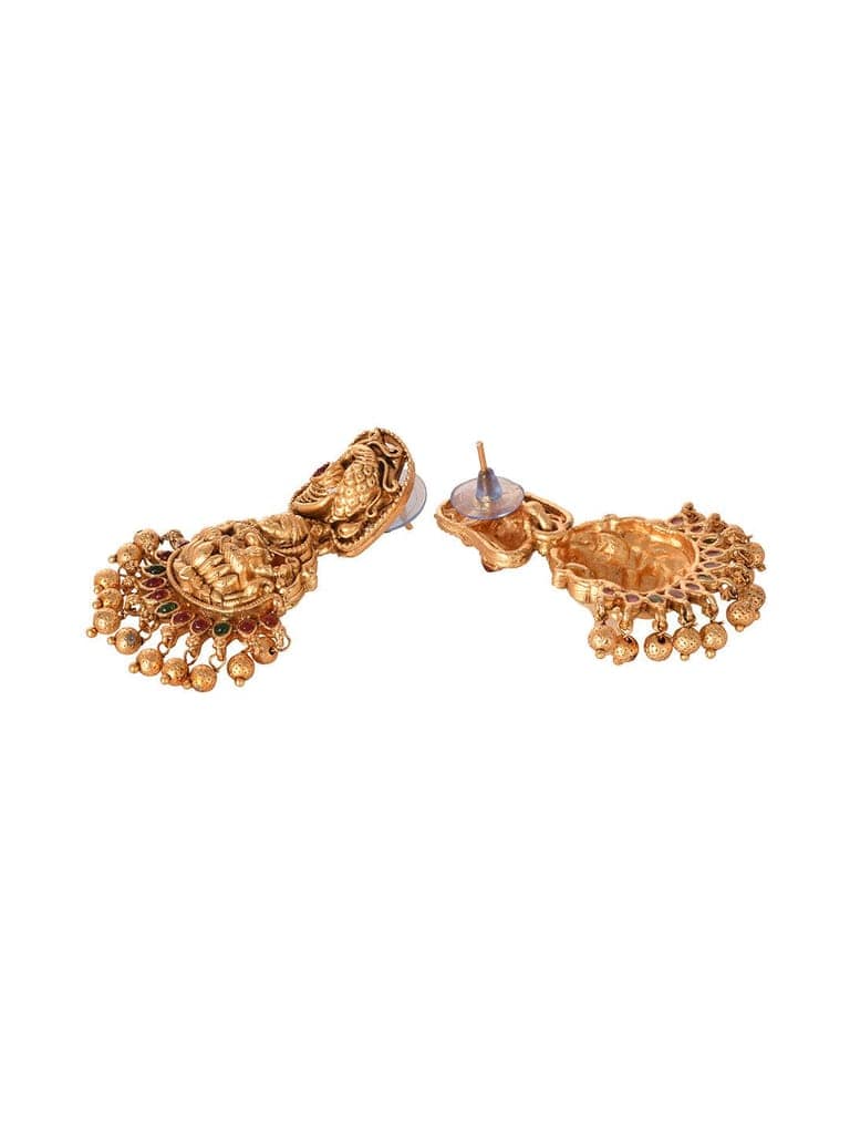 Gold Plated Multi stone studded Pearl beaded Handcrafted Temple Jewellerey Set view 3