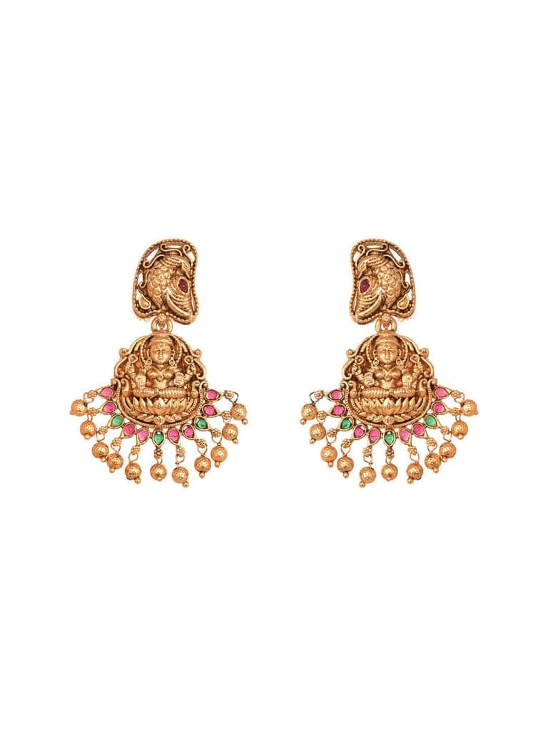 Gold Plated Multi stone studded Pearl beaded Handcrafted Temple Jewellerey Set view 5
