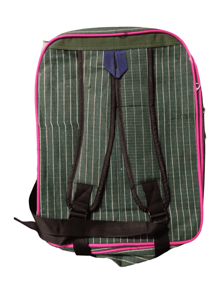 Sky Limit Unisex Striped Dark Green & Pink School/College Backpack - Durable & Stylish view 2