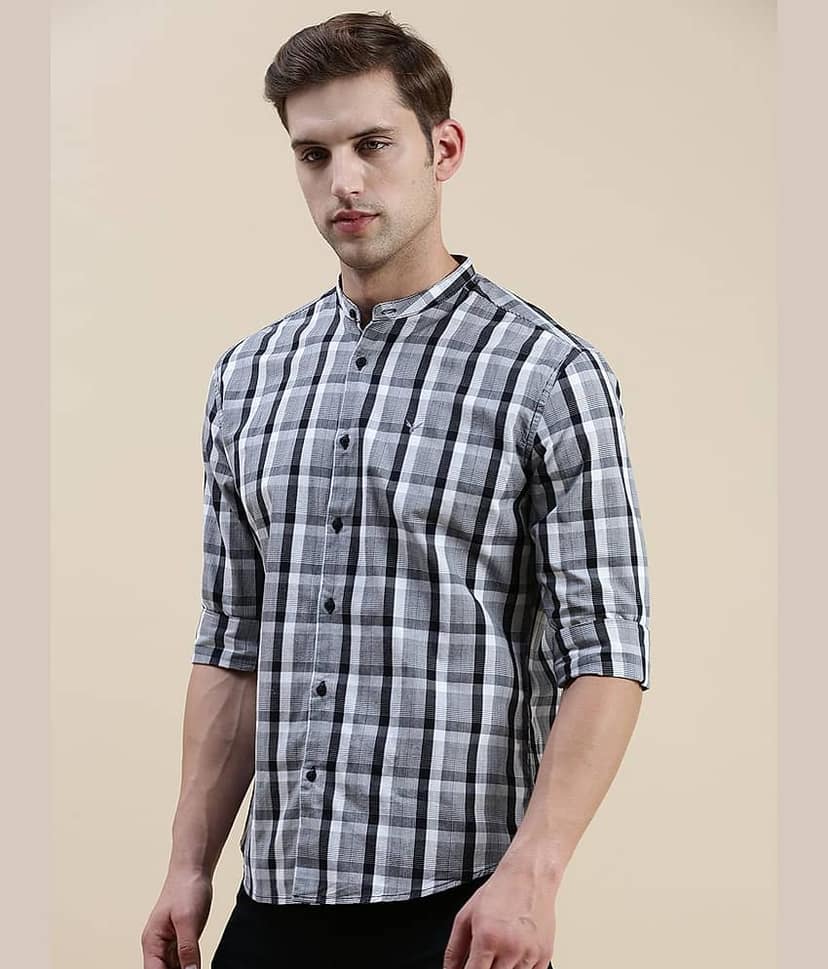 Showoff Cotton Blend Regular Fit Checks Full Sleeves Men's Casual Shirt - Grey ( Pack of 1 ) view 3