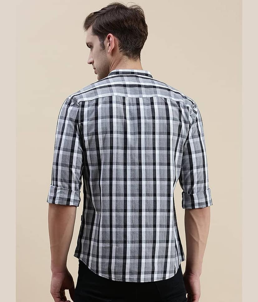 Showoff Cotton Blend Regular Fit Checks Full Sleeves Men's Casual Shirt - Grey ( Pack of 1 ) view 4