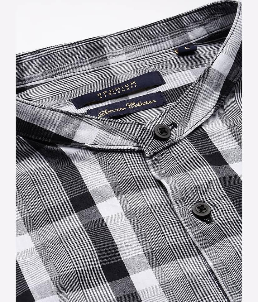 Showoff Cotton Blend Regular Fit Checks Full Sleeves Men's Casual Shirt - Grey ( Pack of 1 ) view 7