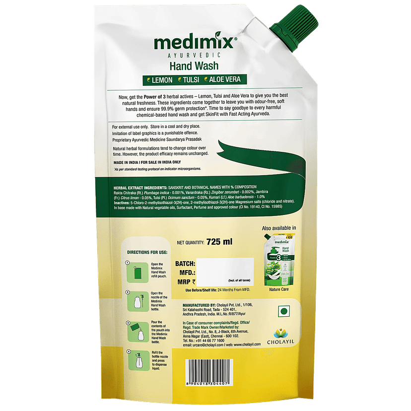 Medimix Nature Fresh Handwash - Lemon, Tulsi & Aloe Vera, 99.9% Germ Protection, 725 Ml view 2