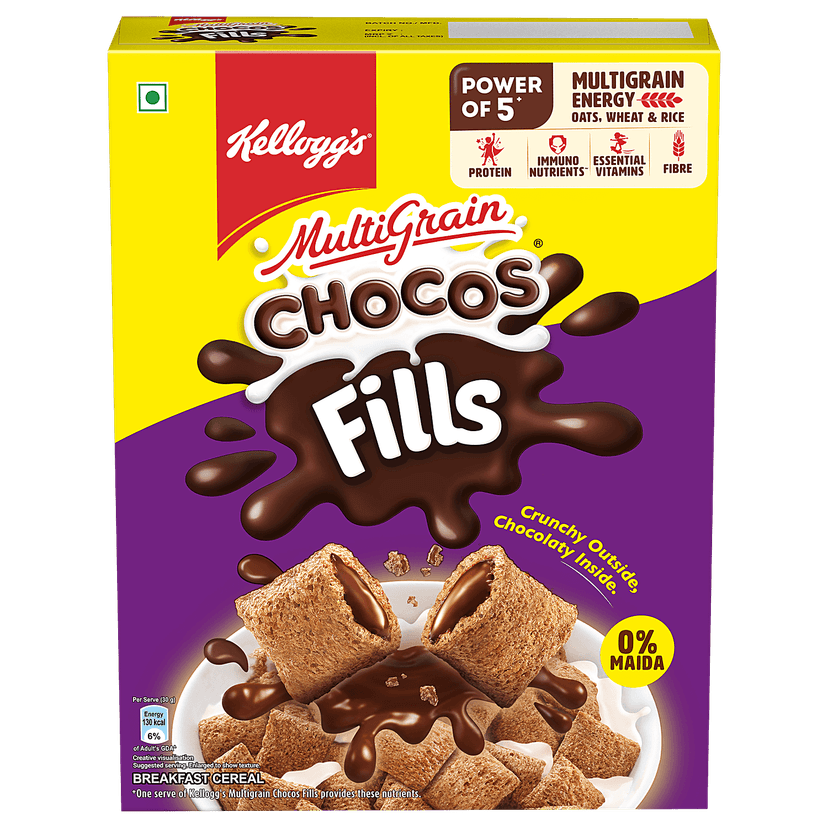 Kellogg's Chocos Fills, Double Chocolaty, Multigrain, High In Protein And B Vitamin, 0% Maida & Corn Flakes With Honey, 630G