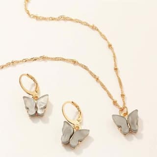Pinapes Butterfly Earrings & Pendant Necklace Set – Grey Acrylic
