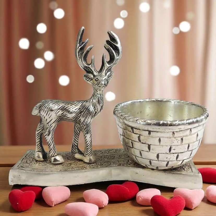 Aluminium Deer Basket Showpiece for Home Decor & Dry Fruits, Height : 6 Inch (ASMAS495 S) view 2