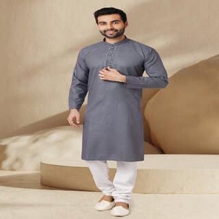 Raivat Ethnic Grey Colour Jacquard Silk Brocade Kurta Pajama 1143