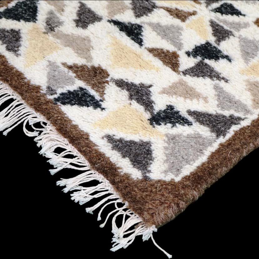 ELURU-Modern Geometric Triangle Design Door Mat | Soft Woolen Decorative Carpet with Fringe – Beige & Brown view 2