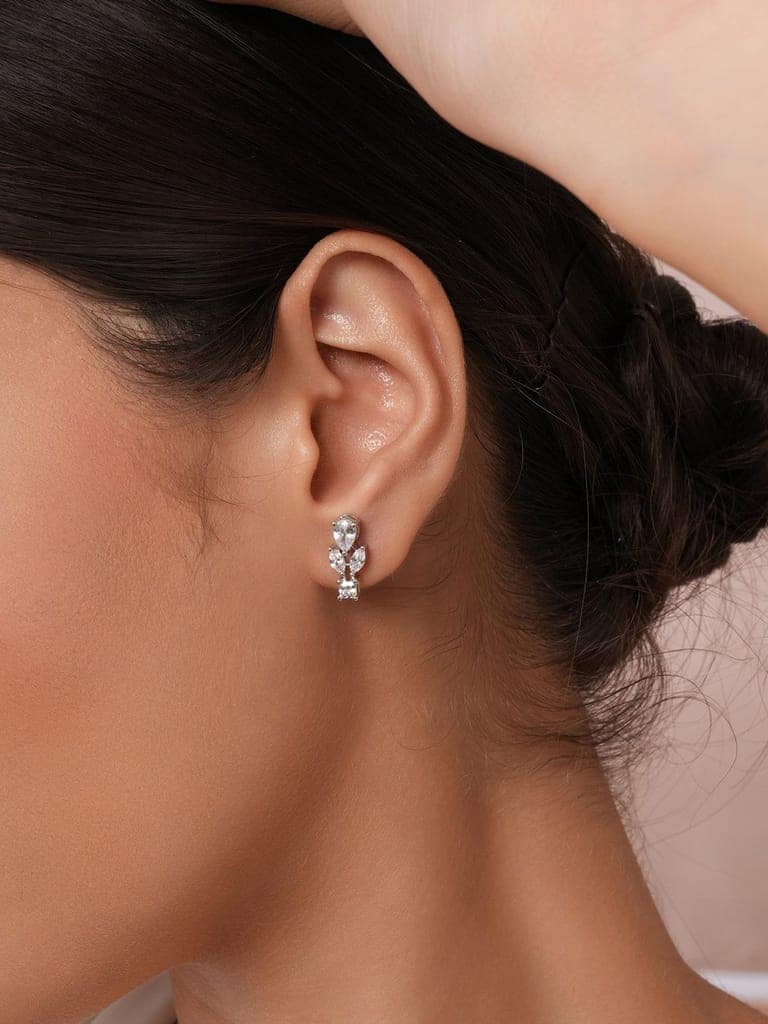 925 Sterling Silver Cubic Zirconia Leaf Studds Earrings view 2