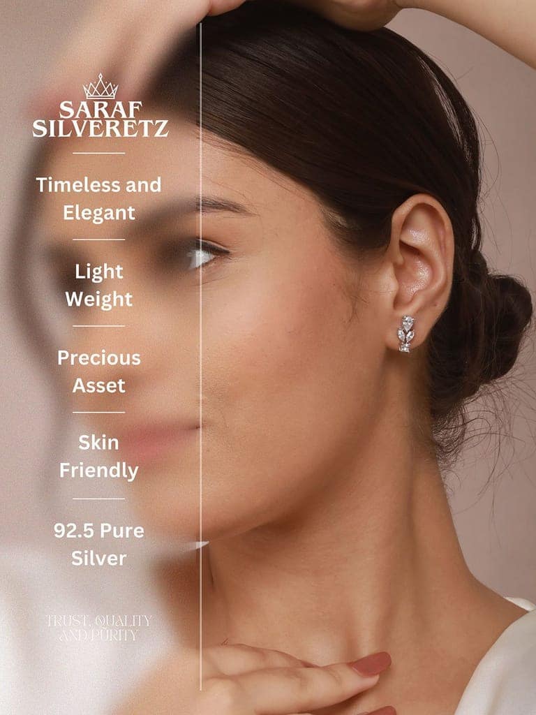 925 Sterling Silver Cubic Zirconia Leaf Studds Earrings view 5