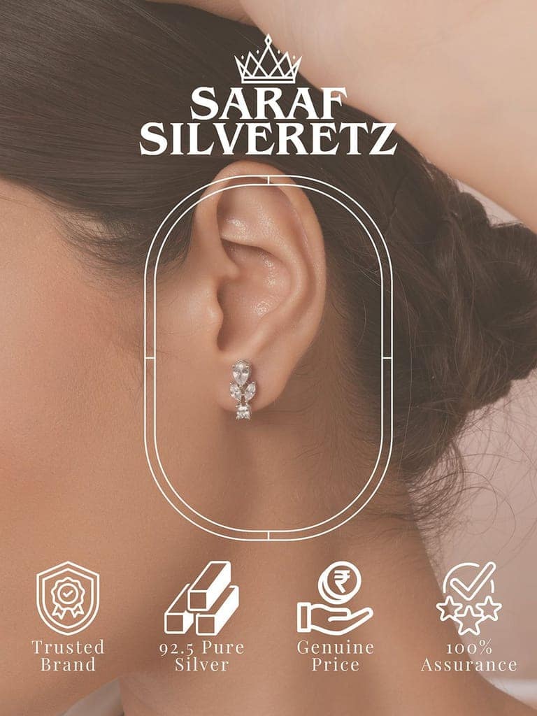 925 Sterling Silver Cubic Zirconia Leaf Studds Earrings view 6