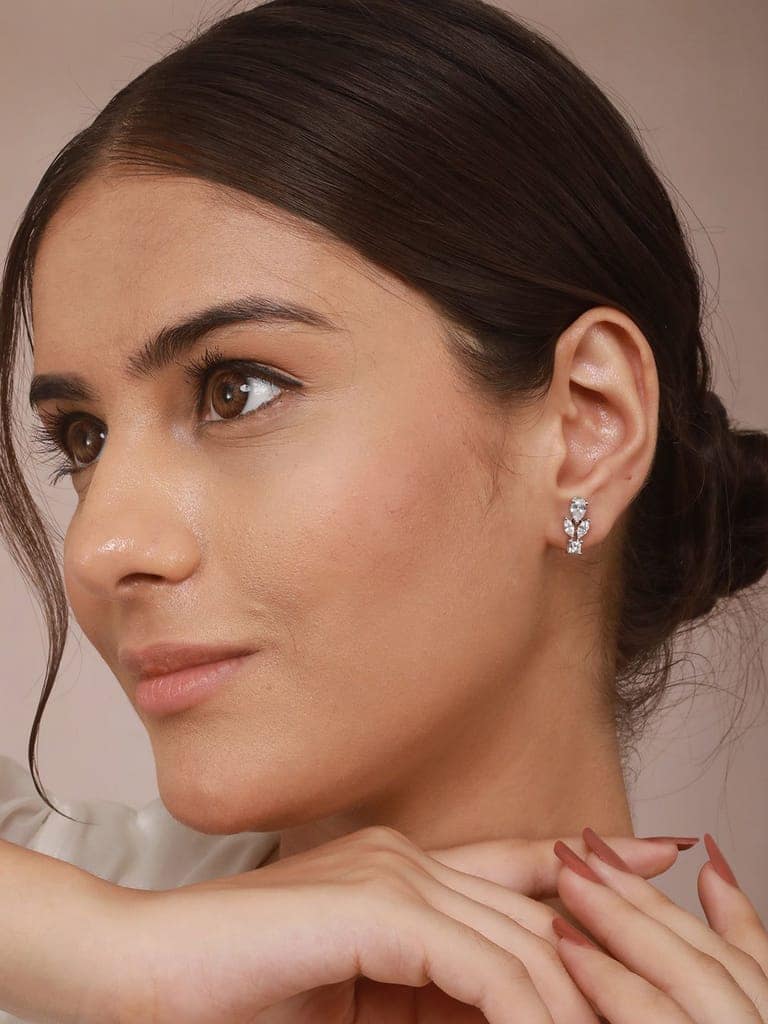 925 Sterling Silver Cubic Zirconia Leaf Studds Earrings view 8