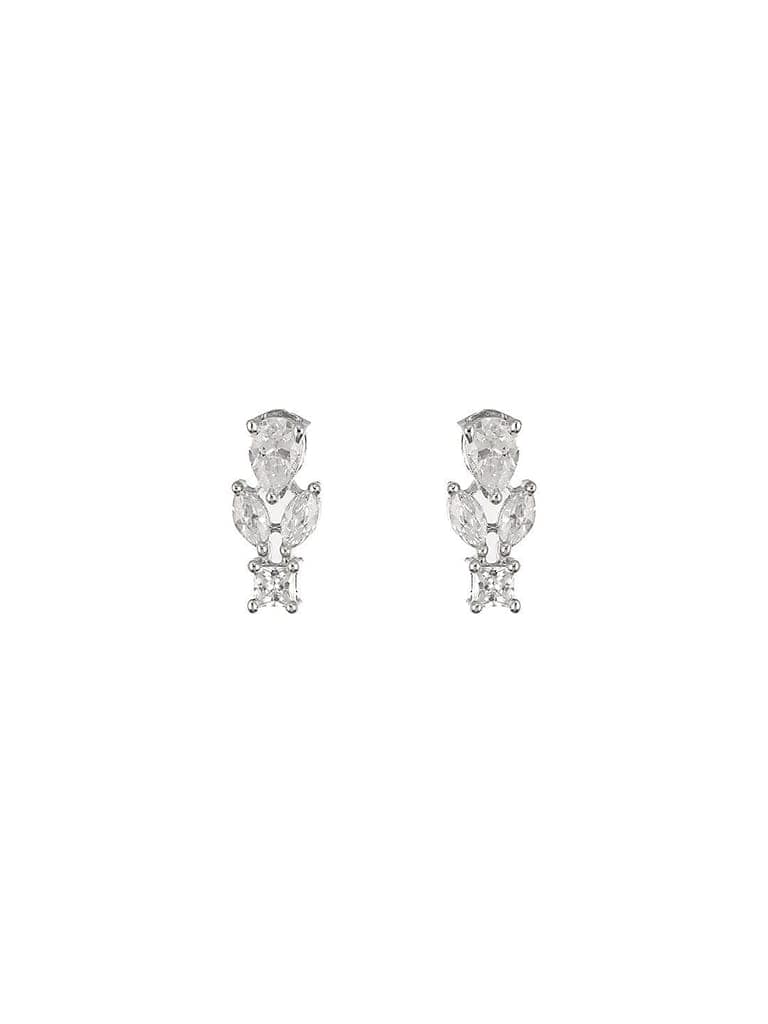 925 Sterling Silver Cubic Zirconia Leaf Studds Earrings view 9