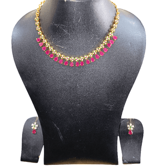 Elegant Gold-Plated Ruby Green Stone Choker Necklace with Matching Earrings Set
