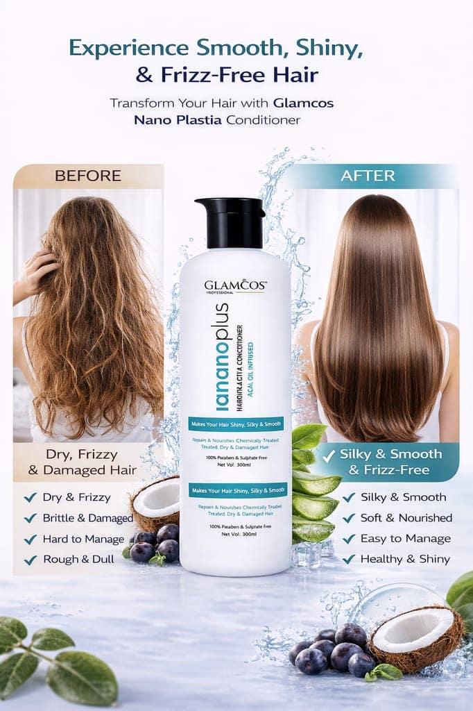 Glamcos Professional Nano Plastia Hair Conditioner | Acai Oil Infused | Deep Nourishing & Repair Conditioner for Chemically Treated & Damaged Hair | Smooth, Silky & Frizz-Free | Sulphate & Paraben Free – 300ml view 4